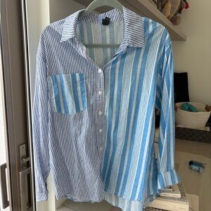 Blue and White Striped Button-Up Shirt